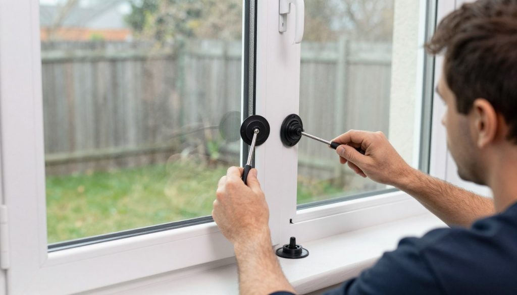 Installatieteam plaatst nieuw hoogrendementsglas voorzichtig in gerenoveerd kozijn met professionele technieken