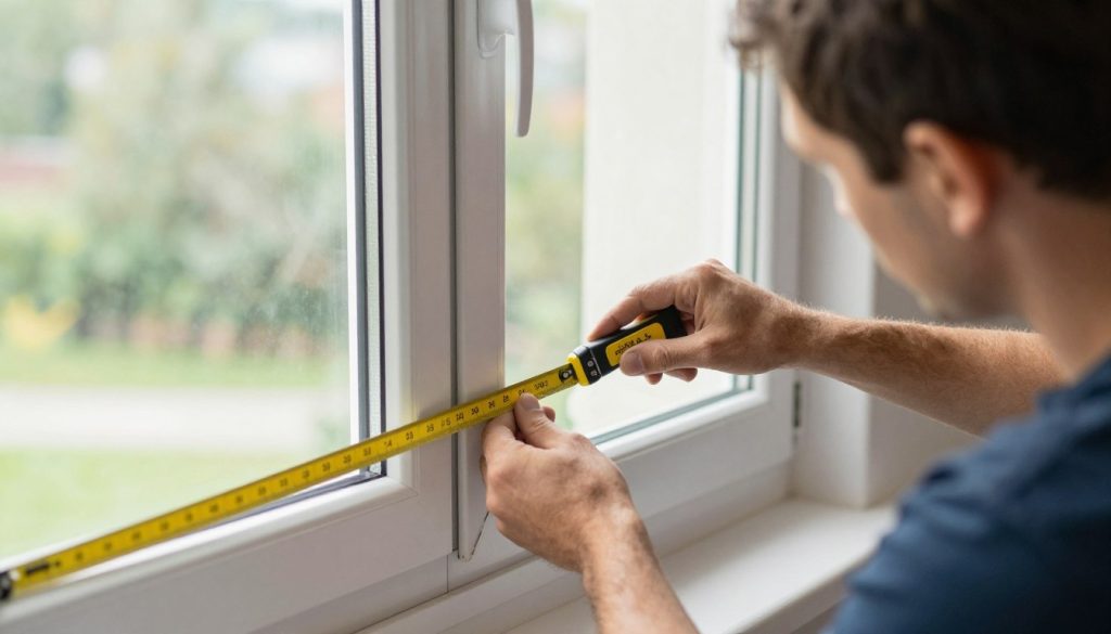 Professionele glaszetter meet bestaande kozijnen nauwkeurig tijdens voorbereidingsfase glasrenovatie project