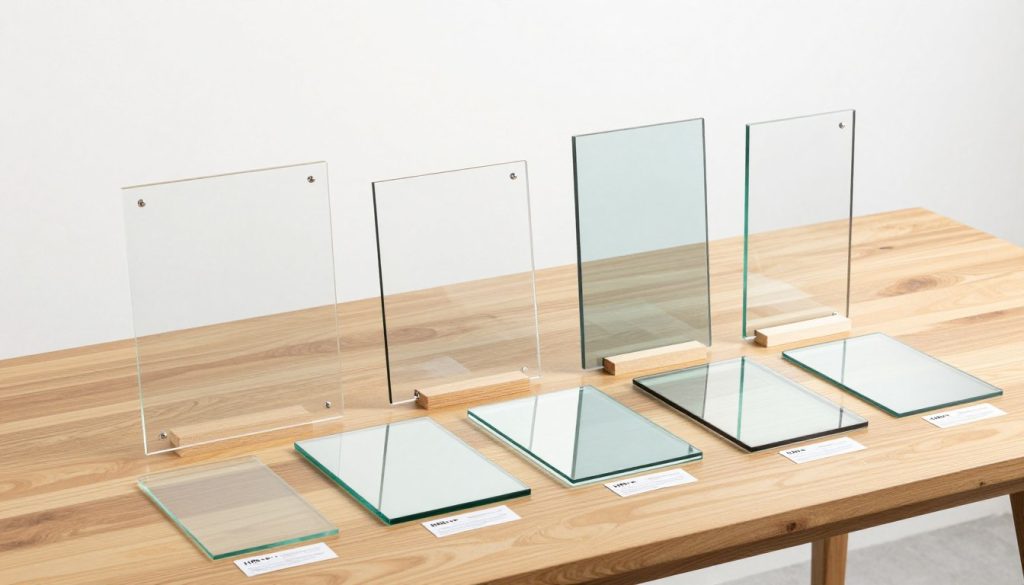 Verschillende types glasrenovatie materialen inclusief hoogrendementsglas, HR-glas en dubbel glas isolatie samples